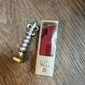 Sealing Wax Stamp Kit with Red Wax and Fleur-de-Lis Handle, letter (N) imprint